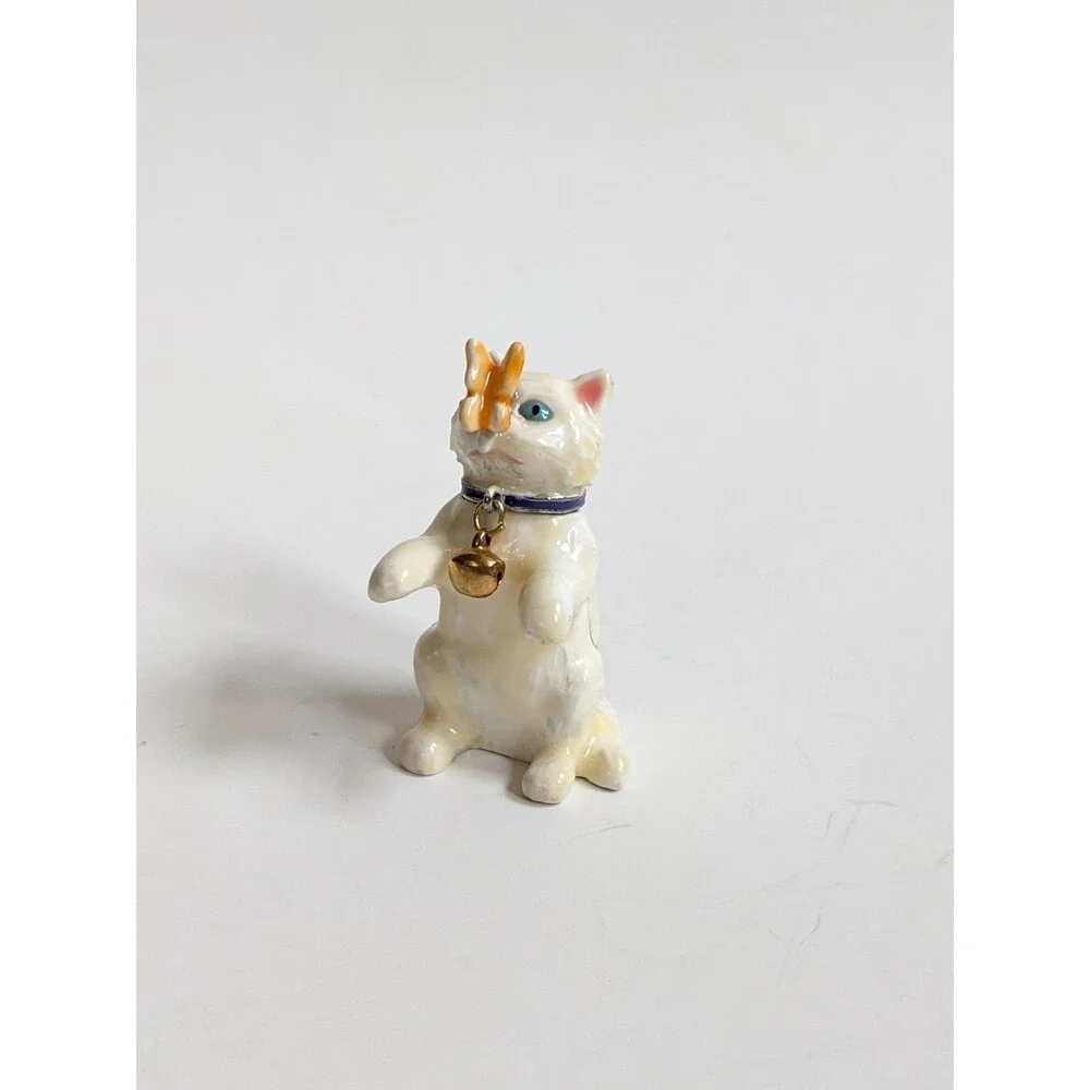 Monet 2012 Enamel‎ Cat Hinged Keepsake Trinket Box w/ Butterfly & Hidden Charm